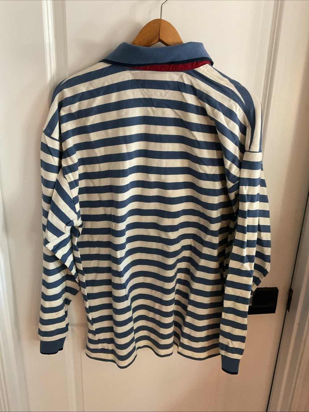 Tommy Hilfiger - Blue and White Striped Long-Sleeve Polo with Red Placket - XL - Picture 4 of 13